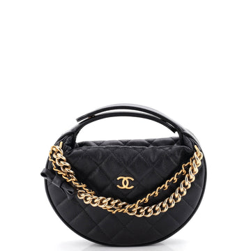 Chanel Double Chain Bow Hobo Pouch Quilted Caviar Mini