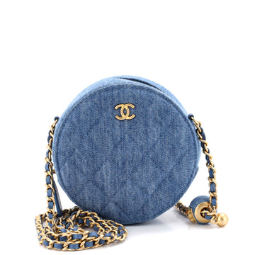 Chanel Pearl Crush Round Clutch with Chain Quilted Denim