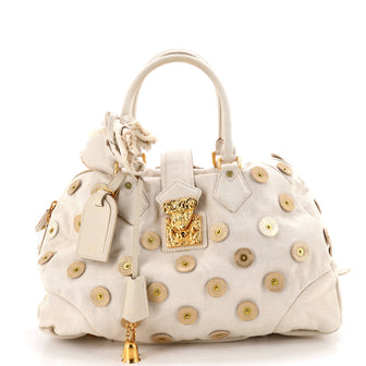 Louis Vuitton Polka Dot Panama Bowly Handbag Embellished Canvas