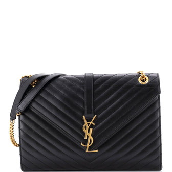 Saint Laurent Classic Monogram Envelope Satchel Matelasse Chevron Leather Large