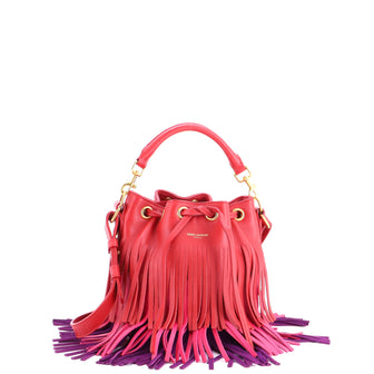 Saint Laurent Fringe Emmanuelle Bucket Bag Leather Small