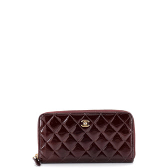 Chanel Zip Around Wallet Quilted Patent Long