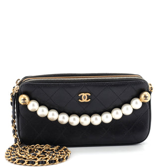 Chanel Chic Pearls Double Zip Clutch with Chain Quilted Lambskin