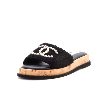 Chanel Women's CC Mule Sandal Tweed with Faux Pearls and Cork