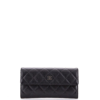 Chanel CC Gusset Flap Wallet Quilted Caviar Long