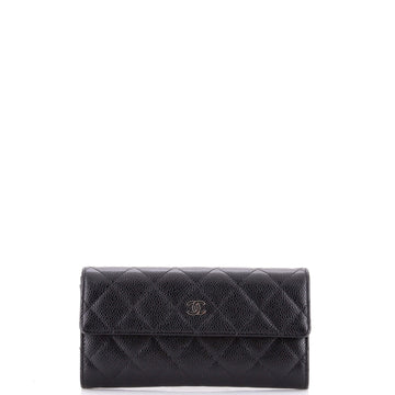 Chanel CC Gusset Flap Wallet Quilted Caviar Long