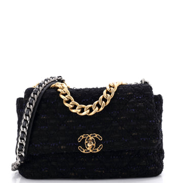Chanel 19 Flap Bag Quilted Tweed and Ribbon Large