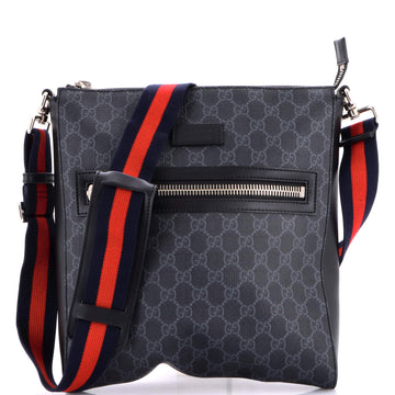 Gucci Web Strap Front Zip Messenger Bag GG Coated Canvas Medium
