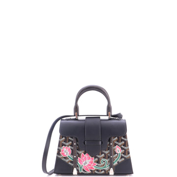 Goyard Structured Saigon Top Handle Bag Embroidered Coated Canvas with Leather Mini