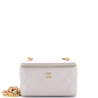 Chanel Classic Vanity Case with Resin Pearl Chain Quilted Lambskin Small