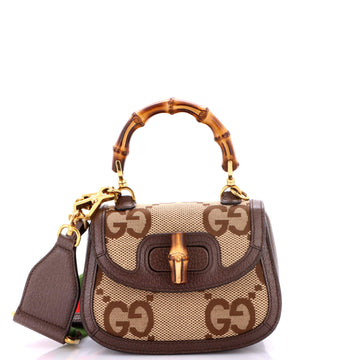 Gucci Bamboo 1947 Top Handle Bag Jumbo GG Canvas Mini