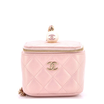 Chanel Classic Pearl Vanity Case with Chain Quilted Iridescent Caviar Mini