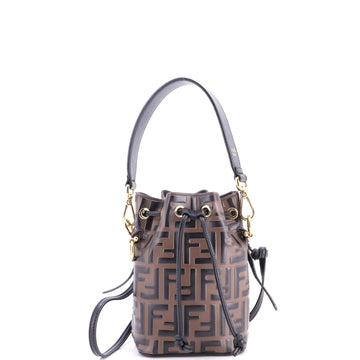 Fendi Mon Tresor Bucket Bag Zucca Embossed Leather Mini