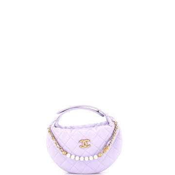 Chanel Single Pearl Chain Hobo Pouch Quilted Caviar