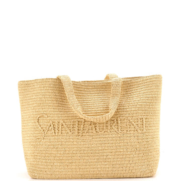 Saint Laurent Logo Supple Tote Embroidered Raffia