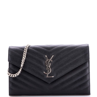 Saint Laurent Classic Monogram Wallet on Chain Matelasse Chevron Leather Medium