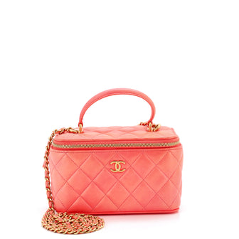 Chanel Classic Top Handle Vanity Case with Chain Quilted Lambskin Small