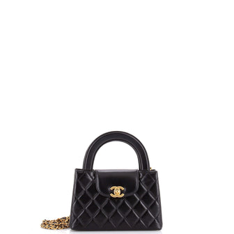 Chanel Kelly Top Handle Shopping Bag Quilted Shiny Aged Calfskin Mini