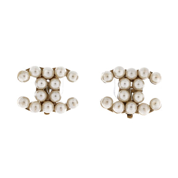 Chanel CC Clip-On Earrings Metal and Faux Pearls