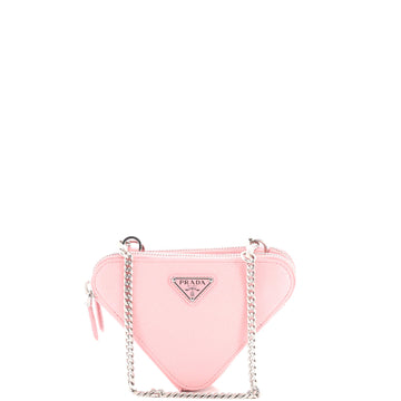 Prada Triangle Double Zip Pouch Bag with Chain Saffiano Leather Mini