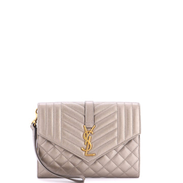 Saint Laurent Classic Monogram Envelope Wristlet Clutch Mixed Matelasse Leather