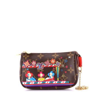 Louis Vuitton Pochette Accessoires Limited Edition Vivienne Xmas Monogram Canvas Mini