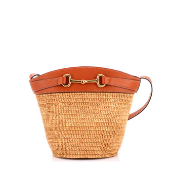 Celine Crecy Bucket Bag Raffia with Leather