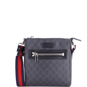 Gucci Web Strap Front Zip Messenger Bag GG Coated Canvas Small
