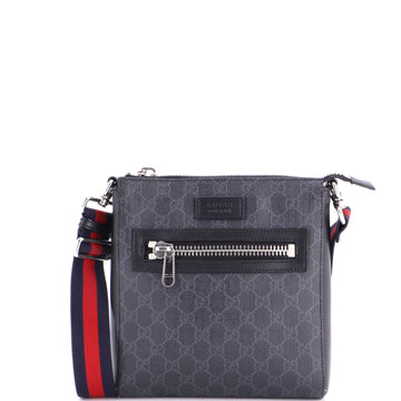 Gucci Web Strap Front Zip Messenger Bag GG Coated Canvas Small