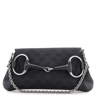 Gucci Horsebit Chain Clutch GG Canvas with Leather Medium