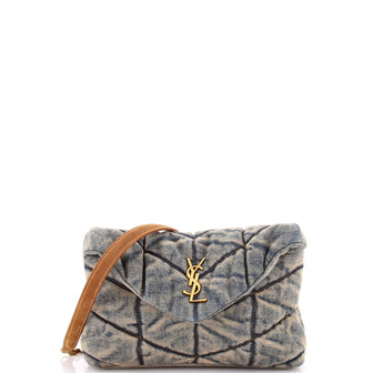 Saint Laurent Loulou Puffer Shoulder Bag Quilted Vintage Denim Mini