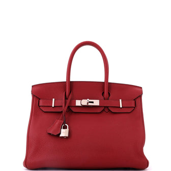 Hermes Birkin Handbag Red Togo with Palladium Hardware 30