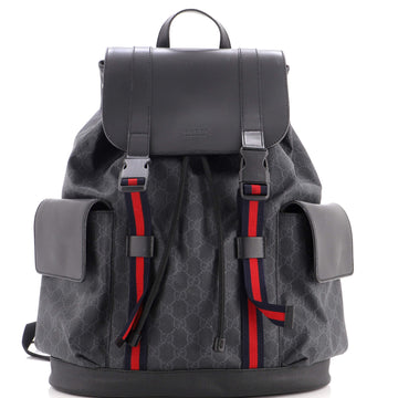 Gucci Double Pocket Buckle Backpack GG Coated Canvas Large