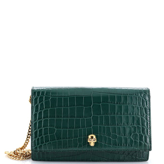 Alexander McQueen Skull Chain Crossbody Bag Crocodile Embossed Leather Medium
