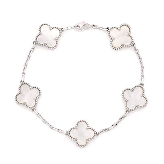 Van Cleef & Arpels Vintage Alhambra 5 Motifs Bracelet 18K White Gold and Mother of Pearl