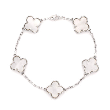 Van Cleef & Arpels Vintage Alhambra 5 Motifs Bracelet 18K White Gold and Mother of Pearl