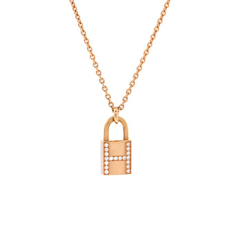 Hermes Amulettes Cadenas Pendant Necklace 18K Rose Gold with Diamonds