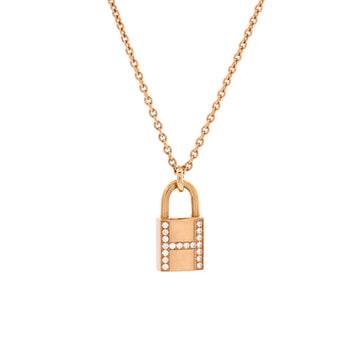 Hermes Amulettes Cadenas Pendant Necklace 18K Rose Gold with Diamonds