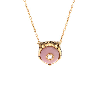 Gucci Le Marche Des Merveilles Feline Head Pendant Necklace 18k Yellow Gold with Pink Opal and Diamond