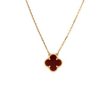Van Cleef & Arpels Vintage Alhambra Pendant Necklace 18K Yellow Gold and Carnelian