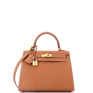 Hermes Kelly Handbag Brown Epsom with Gold Hardware 25