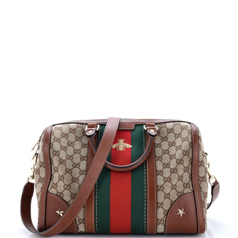 Gucci Vintage Bee Web Boston Bag GG Canvas Medium