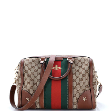 Gucci Vintage Bee Web Boston Bag GG Canvas Medium