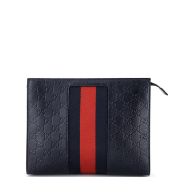 Gucci Web Zip Pouch Guccissima Leather