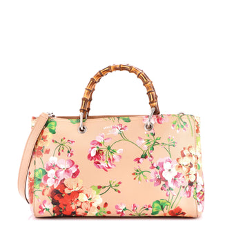 Gucci Bamboo Shopper Tote Blooms Print Leather Medium