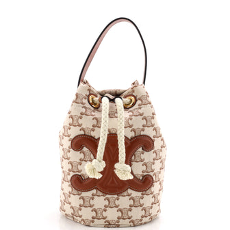 Celine Triomphe Drawstring Bucket Bag Triomphe Canvas with Leather Teen