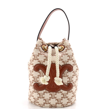 Celine Triomphe Drawstring Bucket Bag Triomphe Canvas with Leather Teen