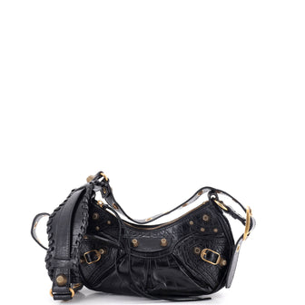 Balenciaga Le Cagole Giant Studs Shoulder Bag Crocodile Embossed Leather XS