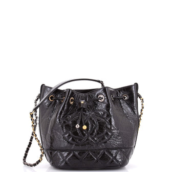 Chanel CC Drawstring Bucket Bag Quilted Shiny Aged Calfskin Mini