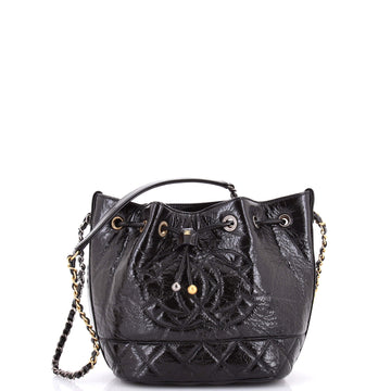 Chanel CC Drawstring Bucket Bag Quilted Shiny Aged Calfskin Mini